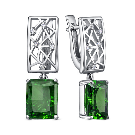 Серьги с английским замком из серебра с бриллиантами