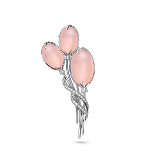 Брошь из серебра с ониксами, фианитами