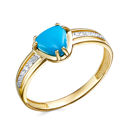 Кольцо из желтого золота с бриллиантами, бирюзой