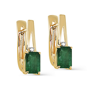 Серьги с английским замком из желтого золота с бриллиантами