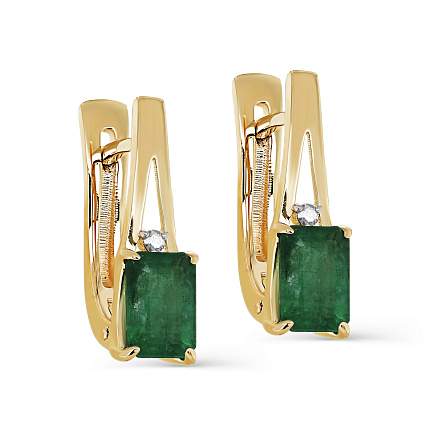 Серьги с английским замком из желтого золота с бриллиантами