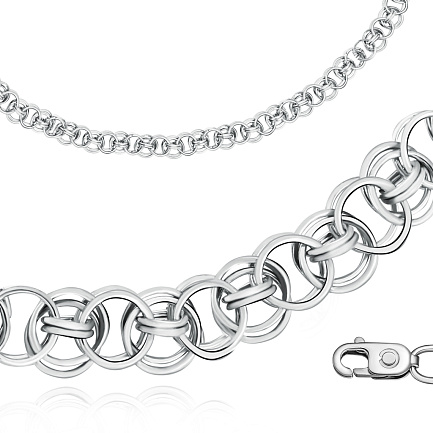 Цепь ручной работы из серебра, плетение флоренция