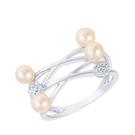 Кольцо из белого золота с бриллиантами, жемчугом