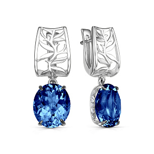 Серьги с английским замком из белого золота с топазом