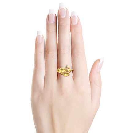 Позолоченное серебряное кольцо с фианитом Дракон