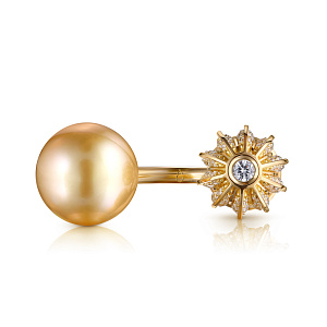 Кольцо из желтого золота с бриллиантами, жемчугом
