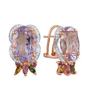 Серьги из красного золота с бриллиантами, аметистами