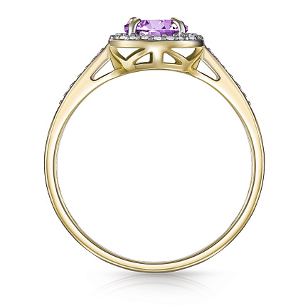 Кольцо из желтого золота с бриллиантами, аметистом