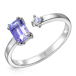 Кольцо из белого золота с бриллиантом, танзанитом