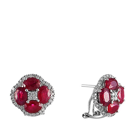 Серьги из белого золота с бриллиантами, рубинами