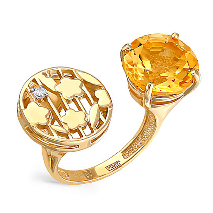 Кольцо из желтого золота с бриллиантом, цитрином