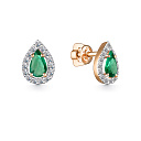 Пусеты из красного золота с бриллиантами, изумрудами