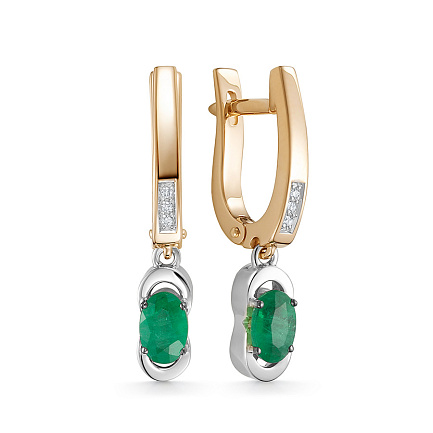 Серьги из красного золота с бриллиантами, изумрудами