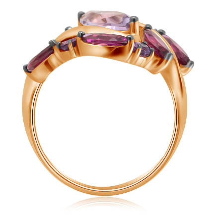 Кольцо из красного золота с аметистом, родолитом