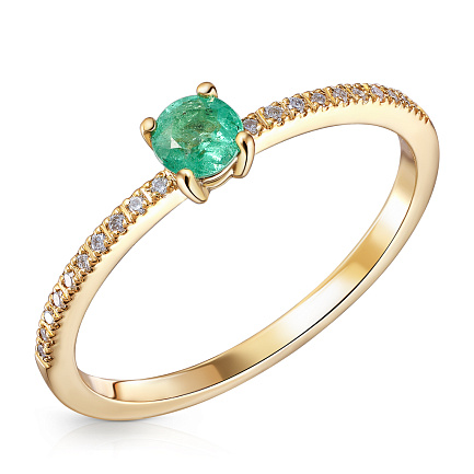 Кольцо из желтого золота с бриллиантами, изумрудом