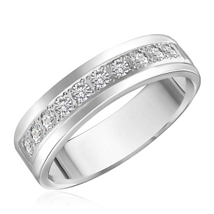 Кольцо обручальное из белого золота с бриллиантом