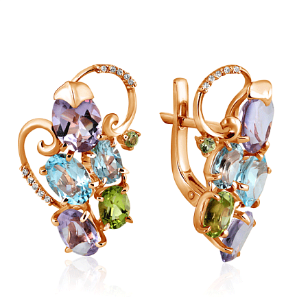 Серьги из красного золота с аметистом, топазом