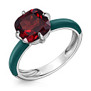 Кольцо из серебра с гранатом, эмалью