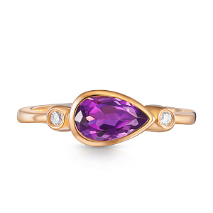 Кольцо из красного золота с аметистом, бриллиантами