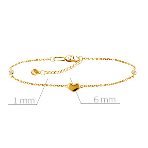 браслет на ногу декоративный из желтого золота с фианитом, плетение якорное