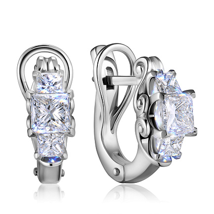 Серьги с английским замком из белого золота с бриллиантами