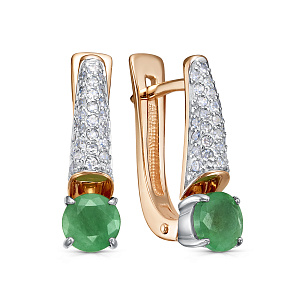 Серьги с английским замком из красного золота с изумрудом