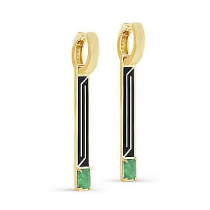 Серьги с английским замком из желтого золота с изумрудом