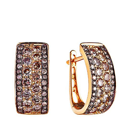 Серьги с английским замком из желтого золота с бриллиантами