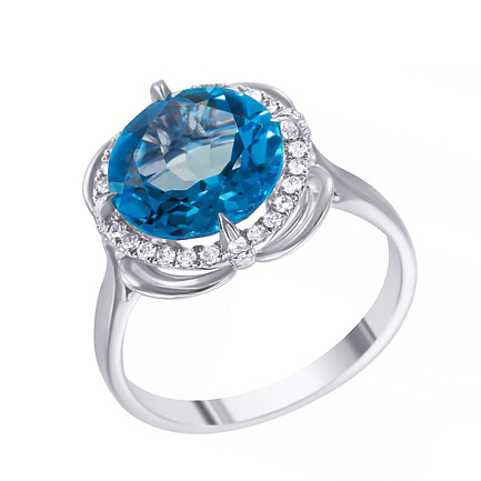 Кольцо из белого золота с бриллиантами, топазом