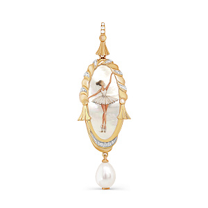 Подвеска из желтого золота с бриллиантами, жемчугом