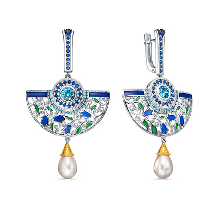 Серьги с английским замком из серебра с жемчугом