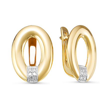 Серьги с английским замком из желтого золота с бриллиантами