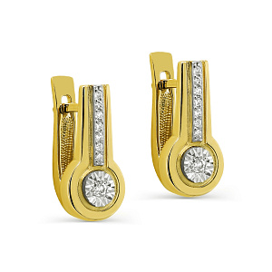 Серьги с английским замком из желтого золота с бриллиантами