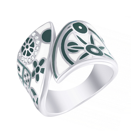 Кольцо из серебра с фианитом, эмалью