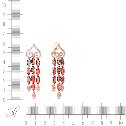 Серьги из красного золота с бриллиантами, гранатами