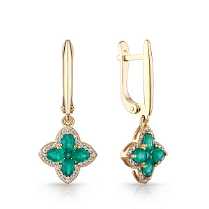 Серьги с английским замком из желтого золота с бриллиантами