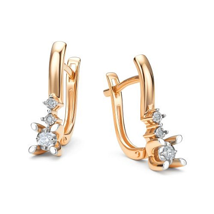 Серьги с английским замком из красного золота с бриллиантами