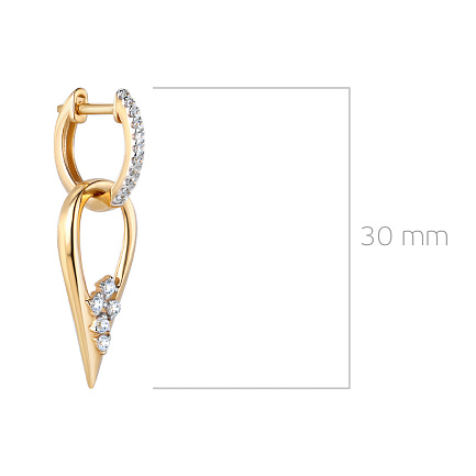 Серьги Конго из желтого золота с фианитом