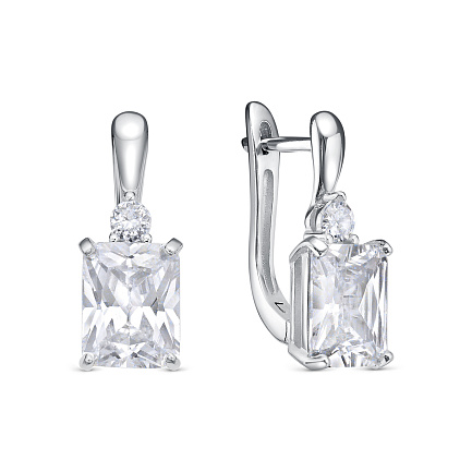 Серьги с английским замком из серебра с фианитами