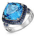 Кольцо из белого золота с бриллиантами, сапфирами