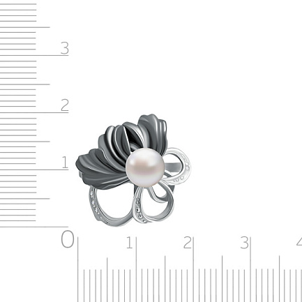 Кольцо из серебра с жемчугом, фианитами Сваровски