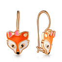 Серьги из серебра с фианитом, эмалью, золочением