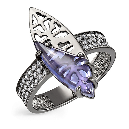 Кольцо из серебра с ситалом, фианитами