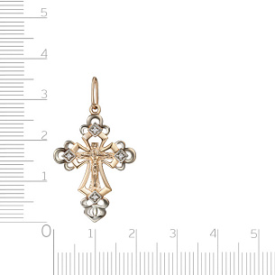 Крест из красного золота с фианитом