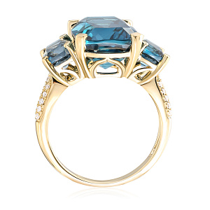 Кольцо из желтого золота с бриллиантами, топазом