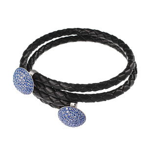 Браслет декоративный из серебра с фианитом, кожей