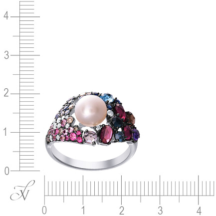 Кольцо из белого золота с бриллиантами, жемчугом