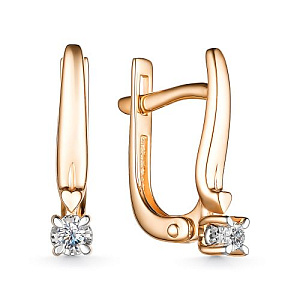 Серьги с английским замком из красного золота с бриллиантами