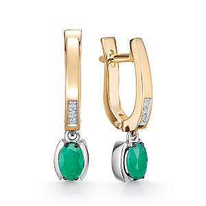 Серьги из красного золота с бриллиантами, изумрудами