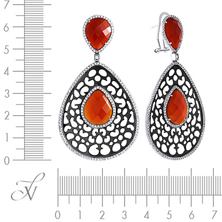 Серьги из серебра с агатом, фианитом